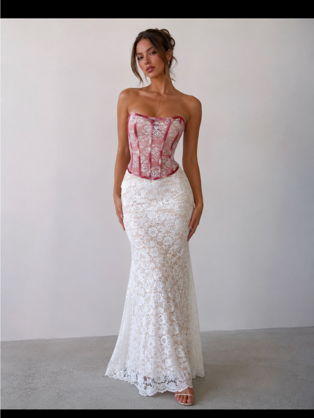 Feminine Pink Lace Strapless Corset Camisole